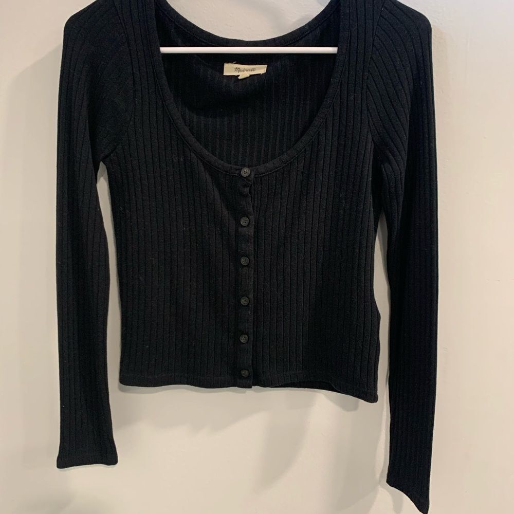 Madewell Black Fitted Ribbed Blouse